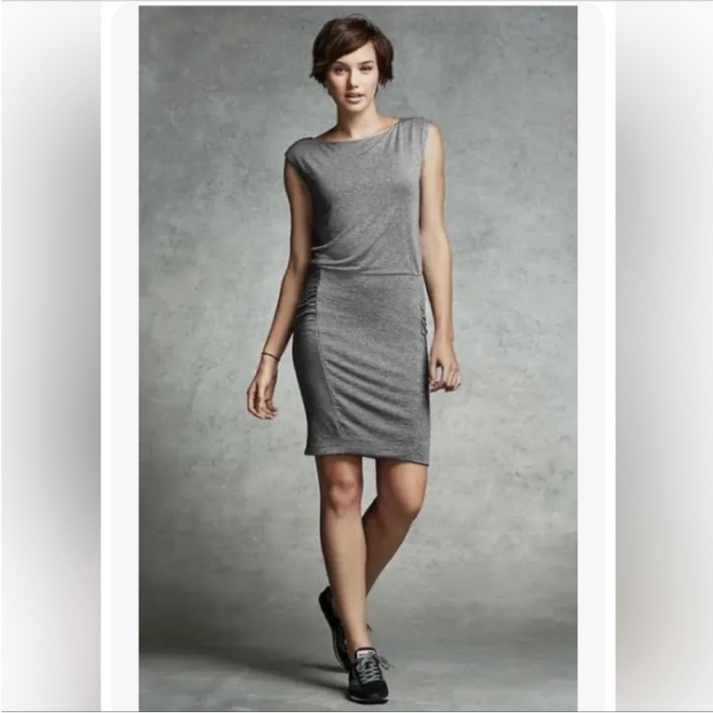 Athleta Micro Stripe Sleeveless Ruched Westwood Dress.